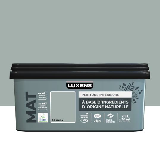 Peinture mur, boiserie sage 4 mat LUXENS Biosourcée 2.5L