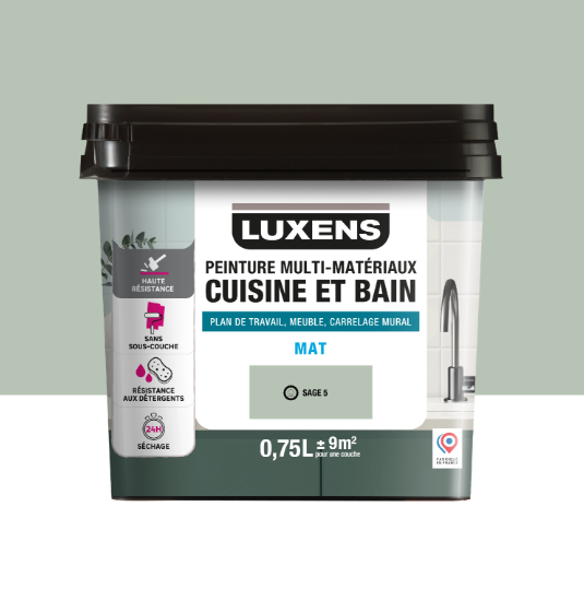 Peinture carrelage, meuble, crédence sage 5 mat LUXENS Cuisine et bain 0.75L