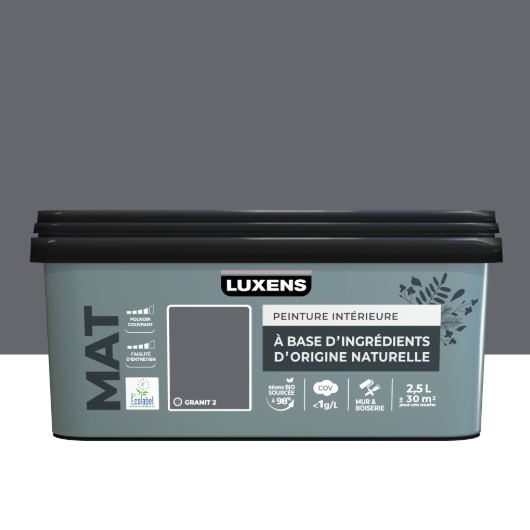 Peinture mur, boiserie granit 2 mat LUXENS Biosourcée 2.5L