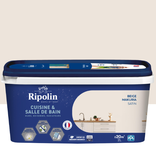 Peinture mur beige makuria satin RIPOLIN Cuisine et bain 2L