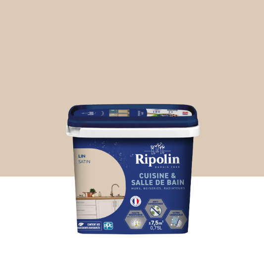 Peinture mur lin satin RIPOLIN Cuisine et bain 0.75L