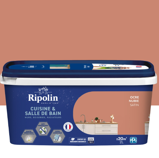 Peinture mur ocre nubie satin RIPOLIN Cuisine et bain 2L