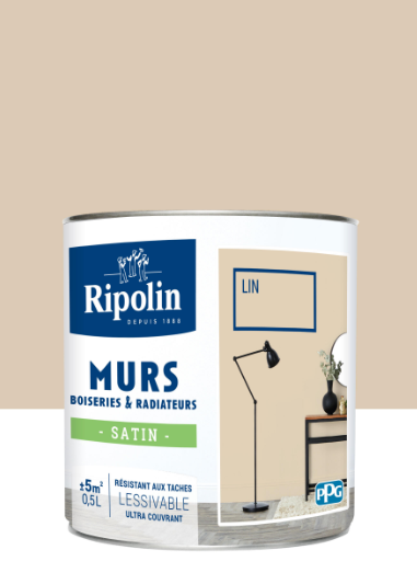 Peinture mur, boiserie, radiateur lin satiné RIPOLIN Intérieur 0.5l