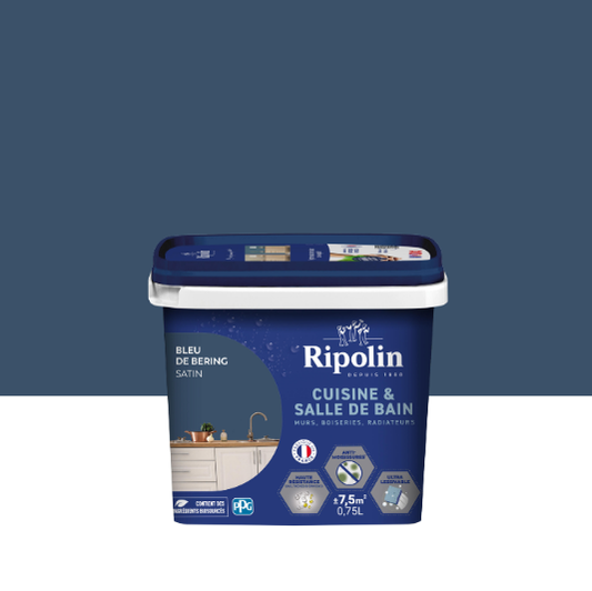 Peinture mur bleu de bering satin RIPOLIN Cuisine et bain 0.75L