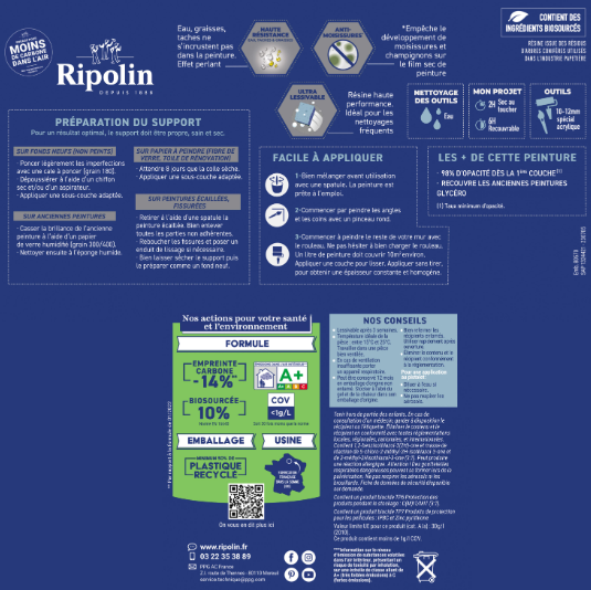 Peinture mur bleu de bering satin RIPOLIN Cuisine et bain 0.75L