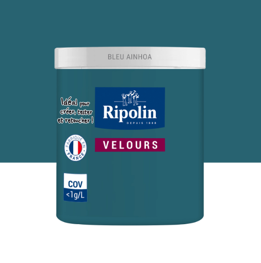 Testeur peinture mur, boiserie, radiateur bleu ainhoa velours RIPOLIN Intérieur 75ml
