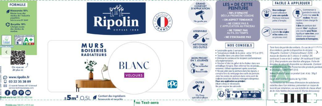 Peinture mur bleu seychelle velours RIPOLIN Intérieur 0.5L