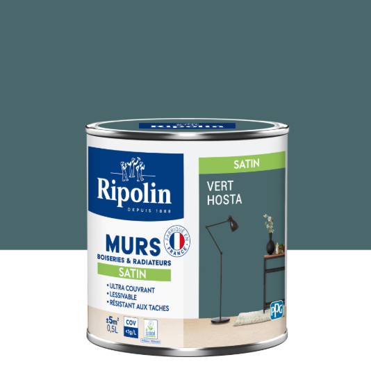 Peinture mur, boiserie, radiateur vert hosta satiné RIPOLIN Intérieur 0.5l