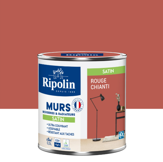 Peinture mur, boiserie, radiateur rouge chianti satiné RIPOLIN Intérieur 0.5l