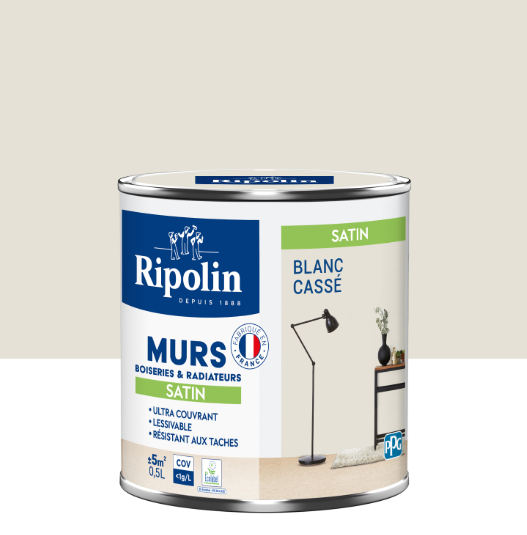 Peinture mur, boiserie, radiateur blanc cassé satiné RIPOLIN Intérieur 0.5l