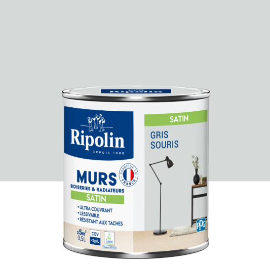 Peinture mur, boiserie, radiateur gris souris satiné RIPOLIN Intérieur 0.5l