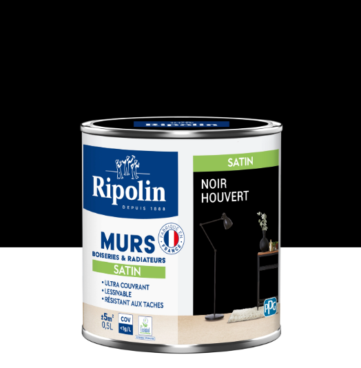 Peinture mur, boiserie, radiateur noir houvert satiné RIPOLIN Intérieur 0.5l