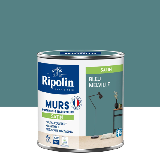 Peinture mur, boiserie, radiateur bleu melville satiné RIPOLIN Intérieur 0.5l