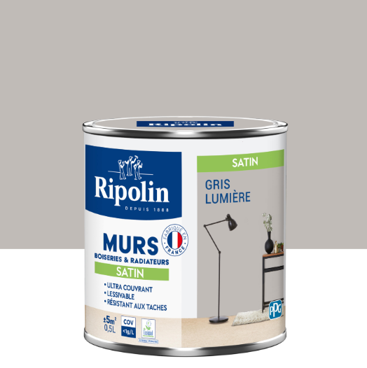 Peinture mur, boiserie, radiateur gris lumière satiné RIPOLIN Intérieur 0.5l