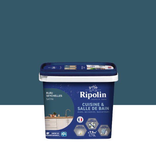 Peinture mur bleu seychelles satin RIPOLIN Cuisine et bain 0.75L