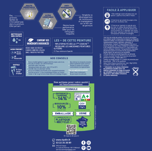 Peinture mur jaune renoir satin RIPOLIN Cuisine et bain 0.75L