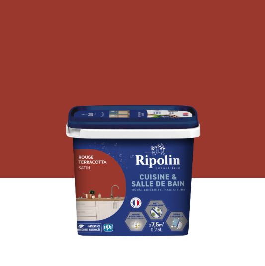 Peinture mur rouge terracotta satin RIPOLIN Cuisine et bain 0.75L