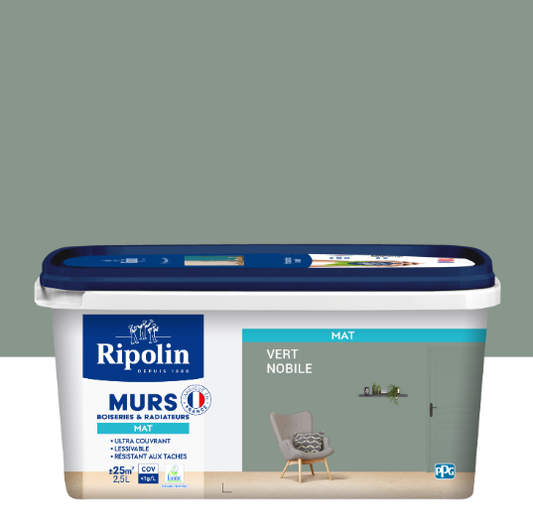 Peinture mur vert nobile mat RIPOLIN Intérieur 2.5L
