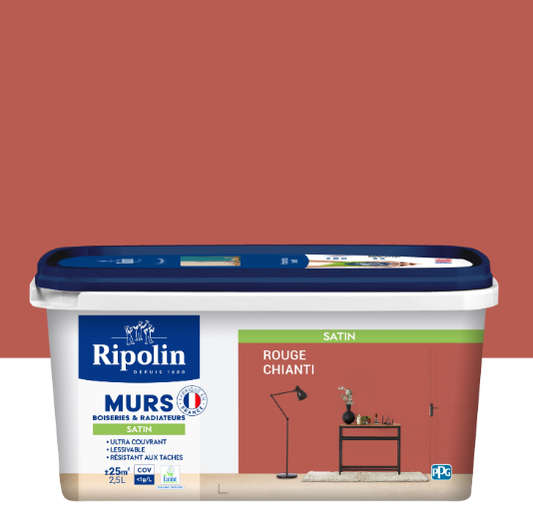 Peinture mur, boiserie, radiateur rouge chianti satiné RIPOLIN Intérieur 2.5l