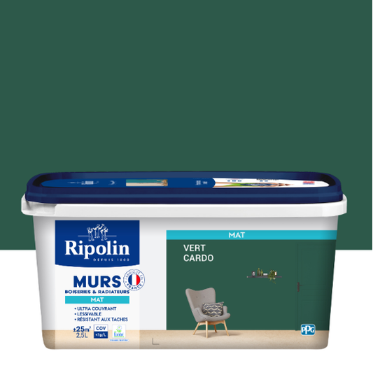 Peinture mur vert cardo mat RIPOLIN Intérieur 2.5L