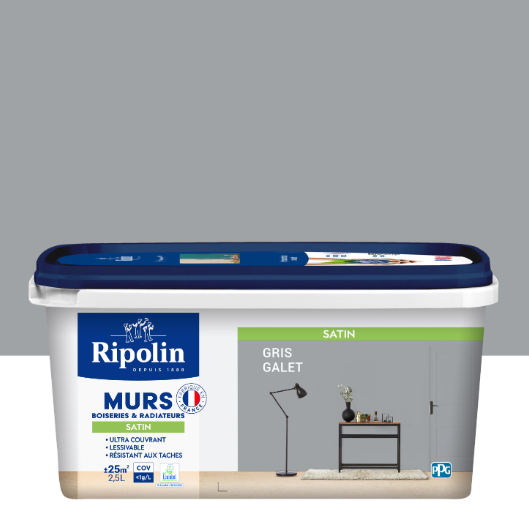 Peinture mur, boiserie, radiateur gris galet satiné RIPOLIN Intérieur 2.5l