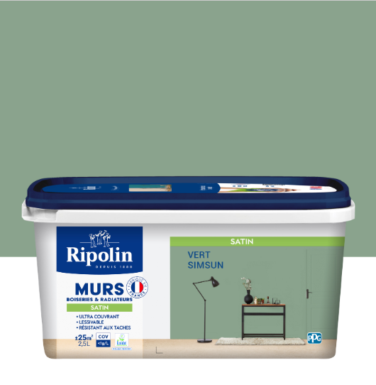 Peinture mur, boiserie, radiateur vert simsun satiné RIPOLIN Intérieur 2.5l