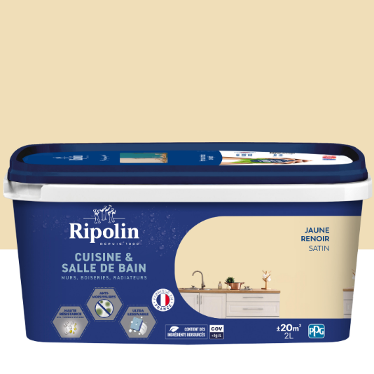 Peinture mur jaune renoir satin RIPOLIN Cuisine et bain 2L