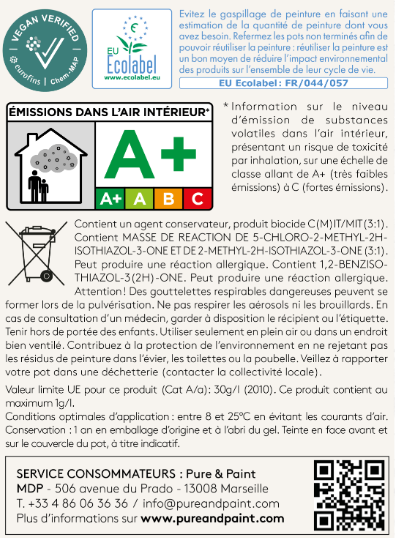 Peinture mur et plafond chêne liège velours PURE & PAINT , 0.5L