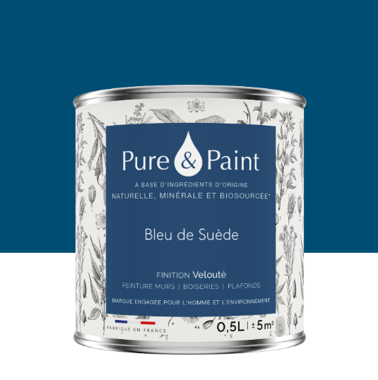 Peinture mur et plafond bleu de suède velours PURE & PAINT , 0.5L