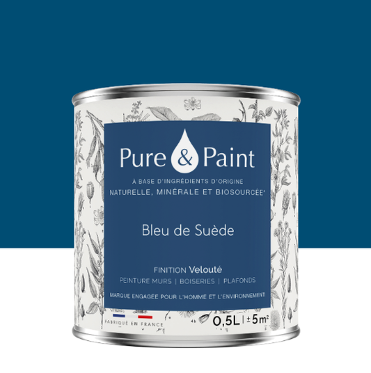 Peinture mur et plafond bleu de suède velours PURE & PAINT , 0.5L