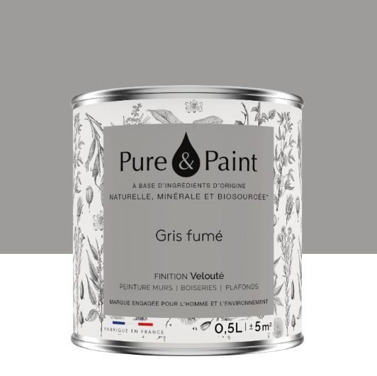Peinture mur et plafond gris fumé velours PURE & PAINT , 0.5L