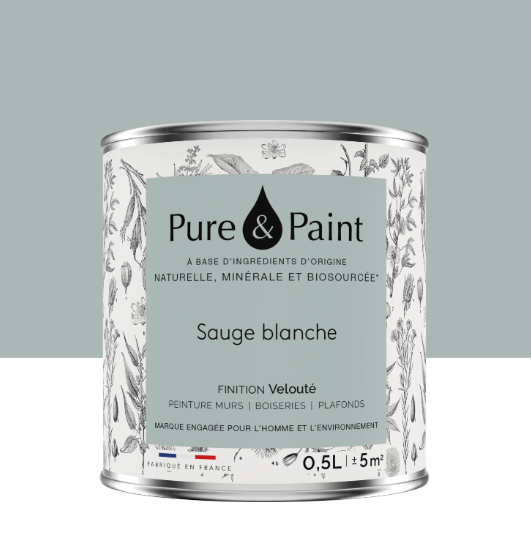 Peinture mur et plafond sauge blanche velours PURE & PAINT , 0.5L