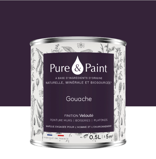 Peinture mur et plafond gouache velours PURE & PAINT , 0.5L