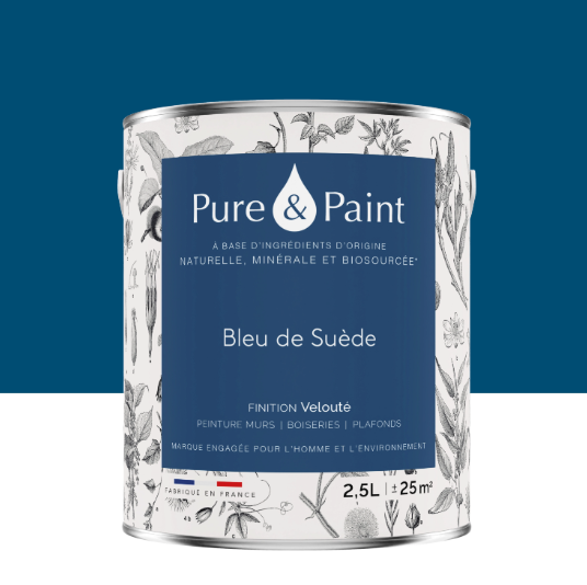 Peinture mur et plafond bleu de suède velours PURE & PAINT , 2.5L