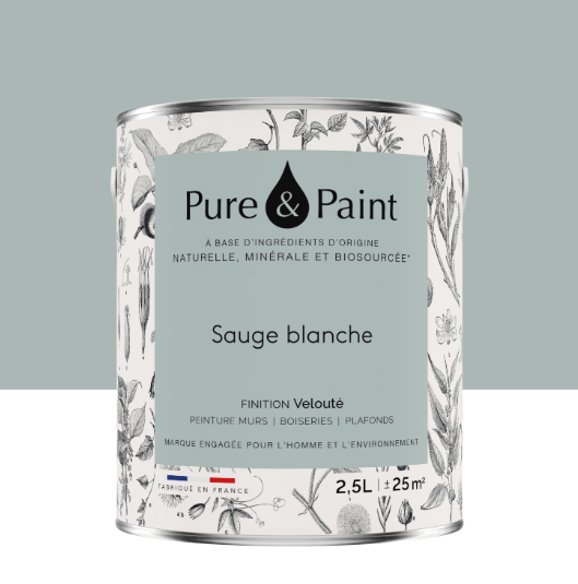 Peinture mur et plafond sauge blanche velours PURE & PAINT , 2.5L