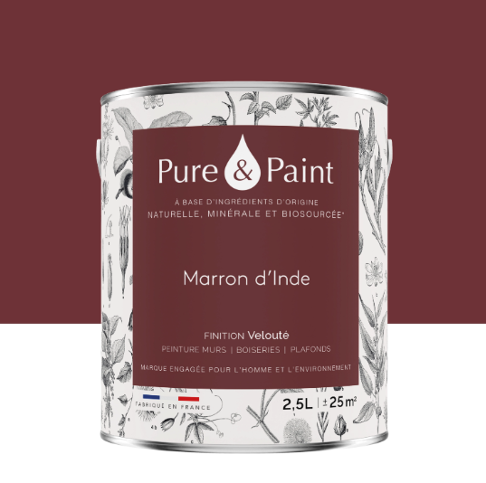 Peinture mur et plafond marron d'inde velours PURE & PAINT , 2.5L