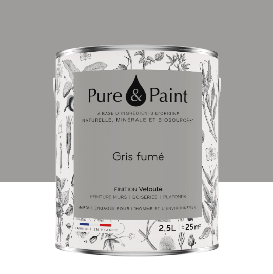 Peinture mur et plafond gris fumé velours PURE & PAINT , 2.5L