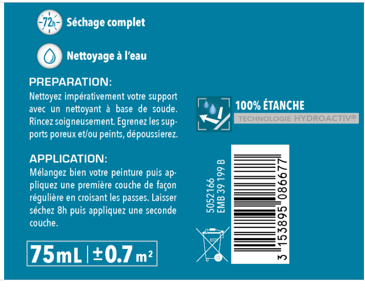 Peinture mur, carrelage lin satin V33 Rénovation cuisine et bain 75ml