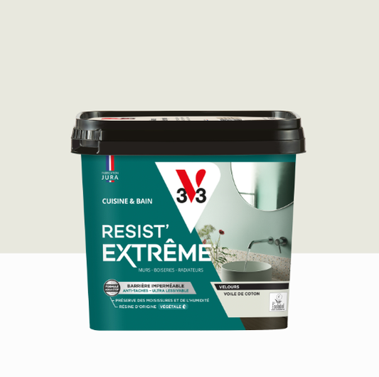 Peinture mur voile de coton velours V33 Resist extrême cuisine et bain 0.75L