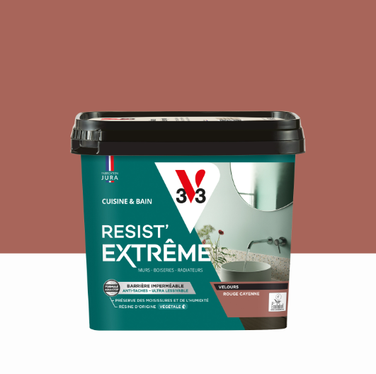 Peinture mur rouge cayenne velours V33 Resist extrême cuisine et bain 0.75L