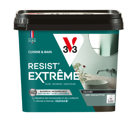 Peinture mur vert eucalyptus velours V33 Resist extrême cuisine et bain 0.75L