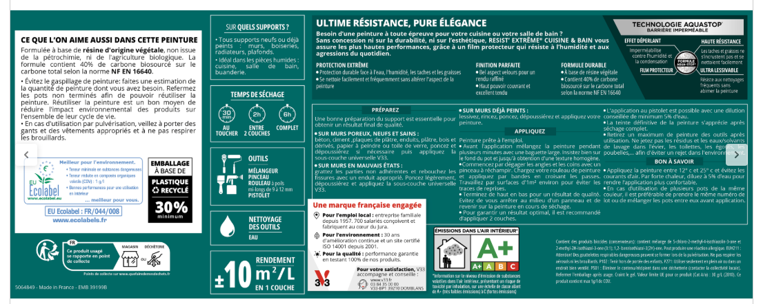 Peinture mur vert eucalyptus velours V33 Resist extrême cuisine et bain 0.75L