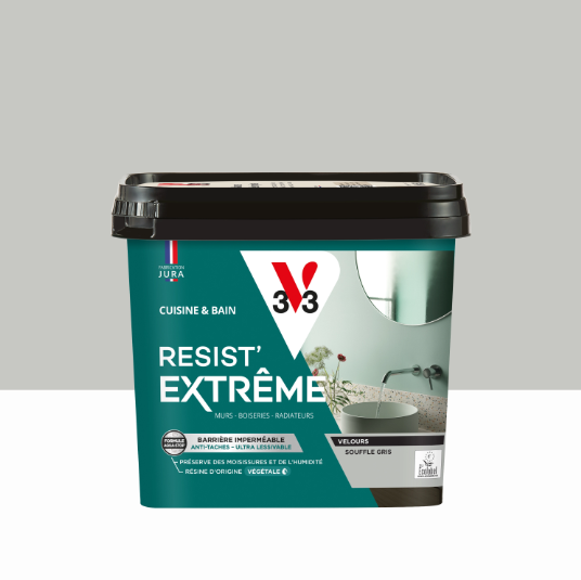 Peinture mur souffle gris velours V33 Resist extrême cuisine et bain 0.75L