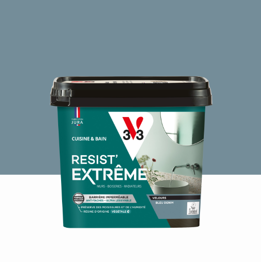 Peinture mur bleu denim velours V33 Resist extrême cuisine et bain 0.75L