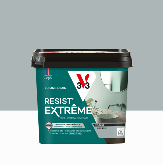 Peinture mur gris zinc velours V33 Resist extrême cuisine et bain 0.75L