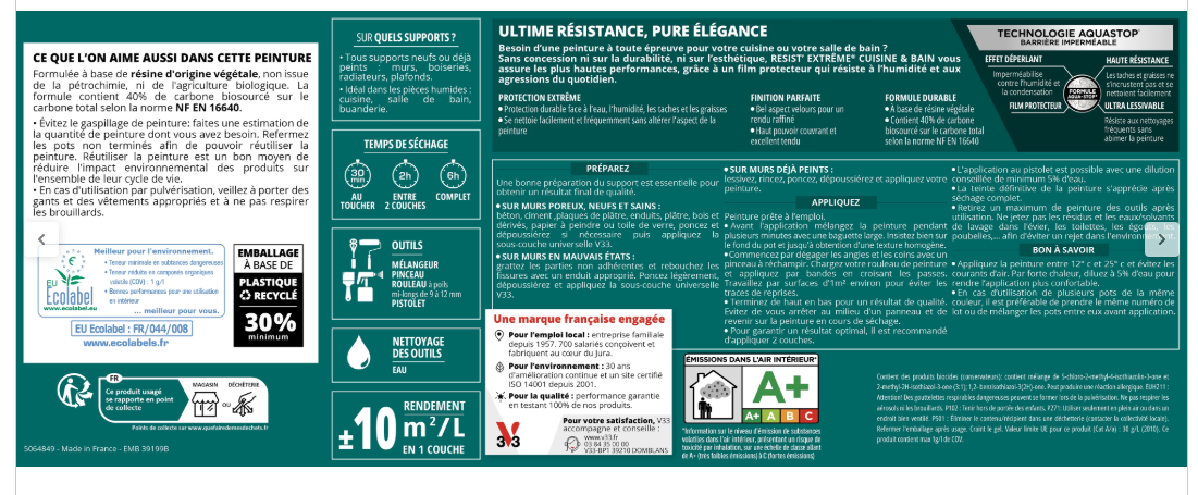 Peinture mur beige cuir velours V33 Resist extrême cuisine et bain 0.75L