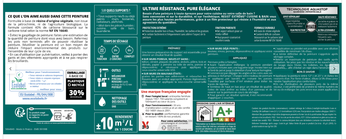 Peinture mur bleu denim velours V33 Resist extrême cuisine et bain 2L