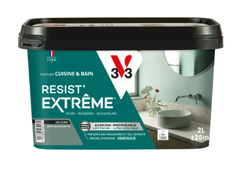 Peinture mur vert eucalyptus velours V33 Resist extrême cuisine et bain 2L