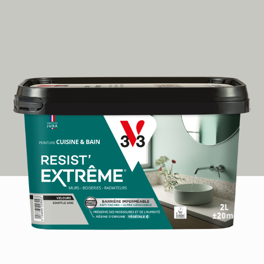 Peinture mur souffle gris velours V33 Resist extrême cuisine et bain 2L