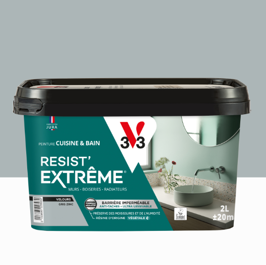 Peinture mur gris zinc velours V33 Resist extrême cuisine et bain 2L